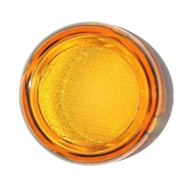 Vtg MCM Heavy Amber Glass 4 Slot Cigarette Cigar Ashtray 8" Waffle Bottom - Picture 2 of 2